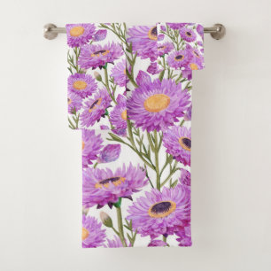 Purple Paper Daisies Floral Blooms Bath Towel Set