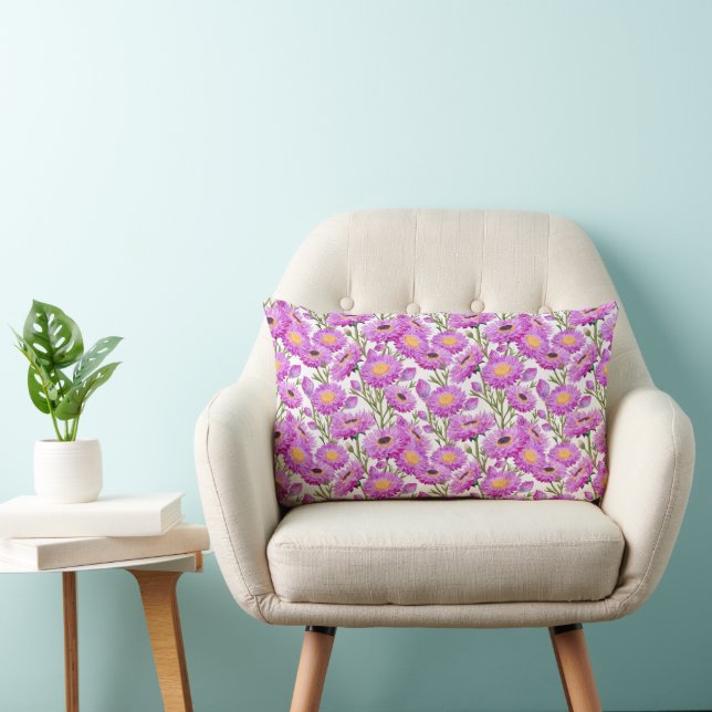 Purple Paper Daisies Floral Blooms Lumbar Cushion (Chair)