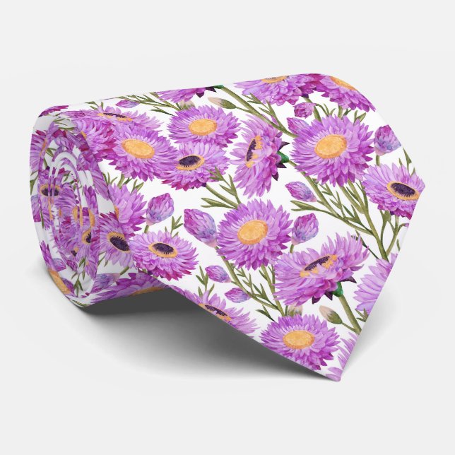 Purple Paper Daisies Floral Blooms Tie (Rolled)