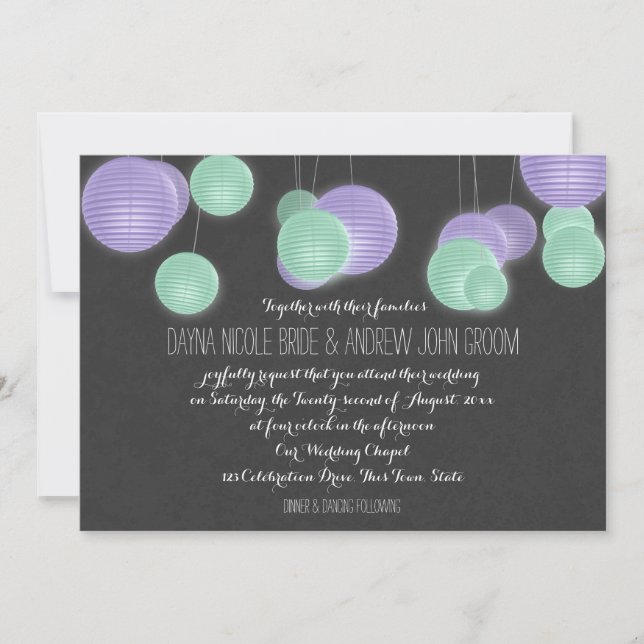 Purple Paper Lanterns Wedding Invitation (Front)