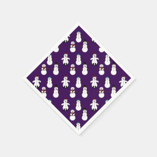 Purple  paper napkins white  snowman Christmas