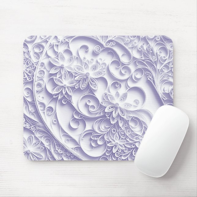Purple Paper Quilling Daisy Design Mouse Mat (With Mouse)