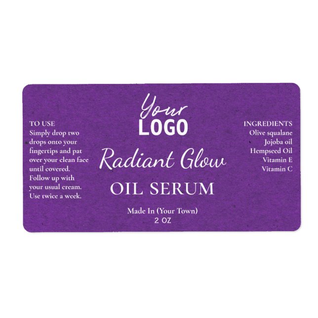 Purple Paper Texture Radiant Glow Serum Labels (Front)