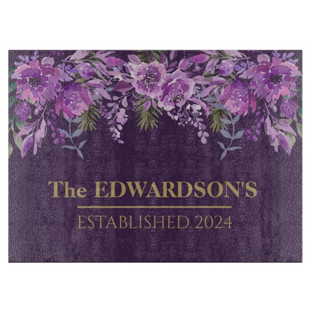Purple Paradise: Botanical Beauty Cutting Board (Front)