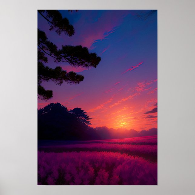 Purple Paradise, Sunset over a Field Poster (Front)