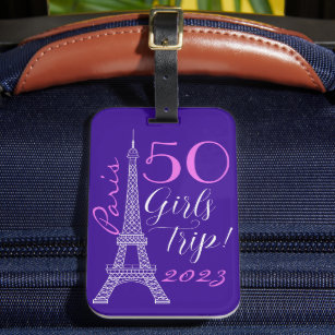 Purple Paris Eiffel Tower 50th Birthday Girls Trip Luggage Tag