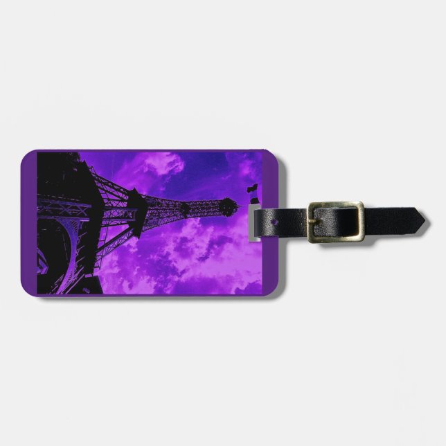 Purple Paris Luggage Tag (Front Horizontal)