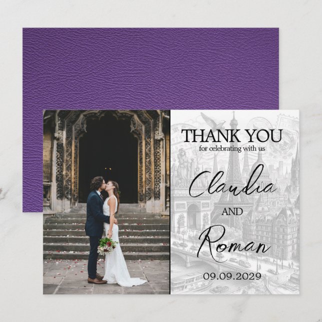 Purple Paris Passport Thank You Card (Front/Back)