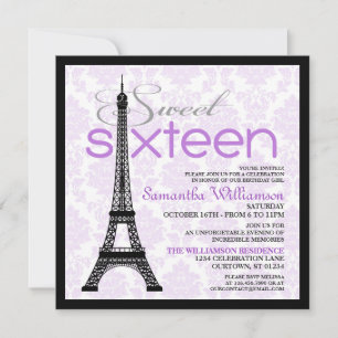 Purple Paris Sweet 16 Invitations
