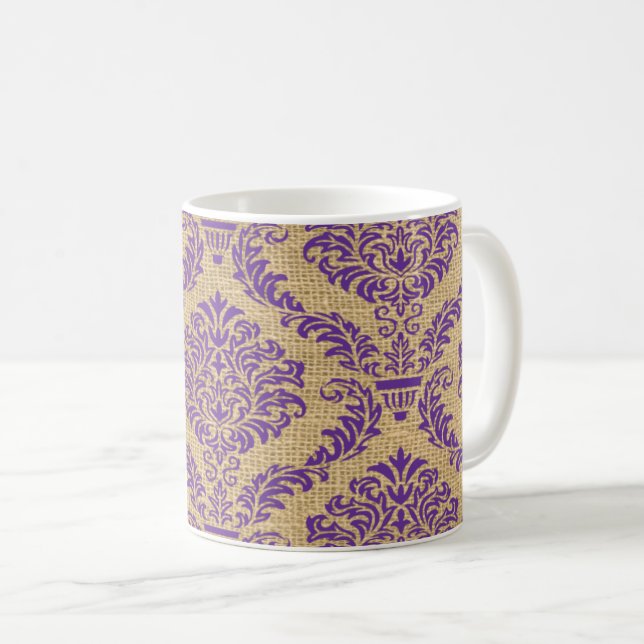 Purple Parisian Moods Damask Coffee Mug (Front Right)