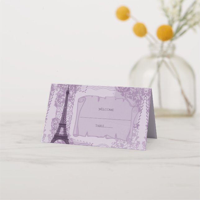 Purple Parisian Reception Place Card (Front)