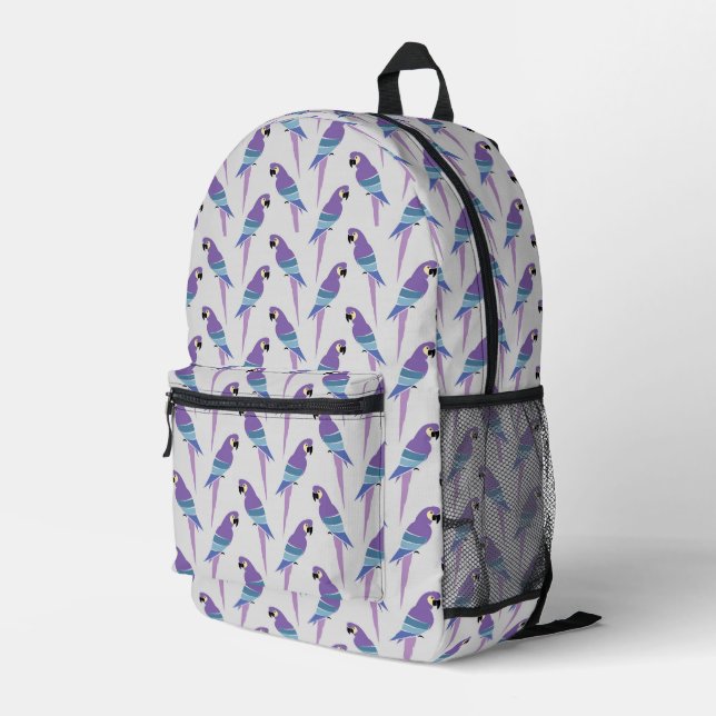 Purple Parrots Printed Backpack (Back Corner Right)