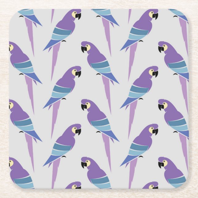 Purple Parrots Square Paper Coaster (Front)