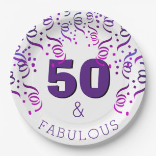 Purple Party 50 Fabulous Happy 50th Birthday Paper Plate