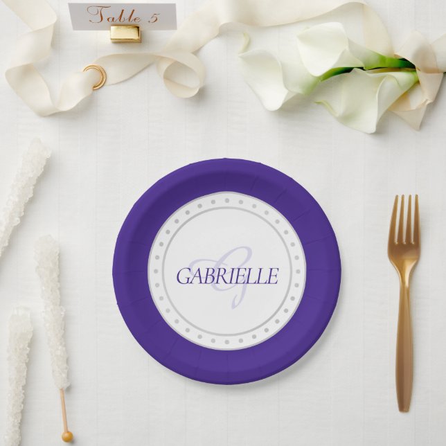 Purple Party | Chic Script Name Royal Ultra Violet Paper Plate (Wedding)