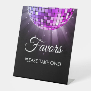 Purple Party Favours 70's Disco Ball Pedestal Sign