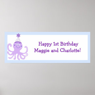 Purple Party Octopus Birthday Banner Customized Poster