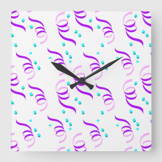 PURPLE PARTY RIBBONS SQUARE WALL CLOCK (Front)
