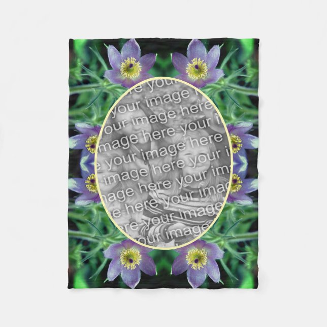 Purple Pasque Flowers Frame Create Your Own Photo Fleece Blanket (Front)