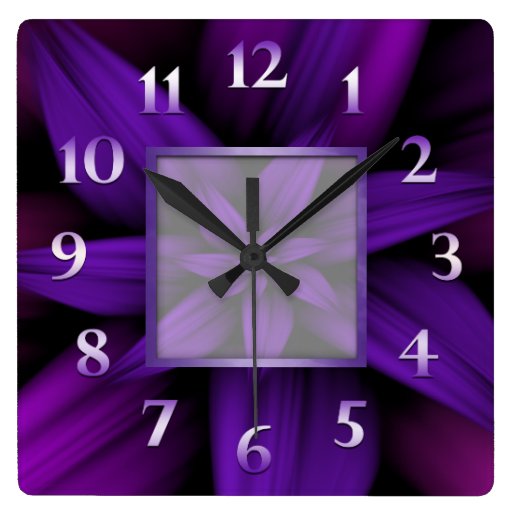 Image of Purple Passion Floral Geometric Square Wall Clock
