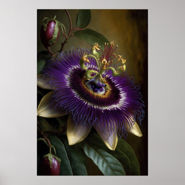 Purple Passion Flower Art Print Poster (Front)