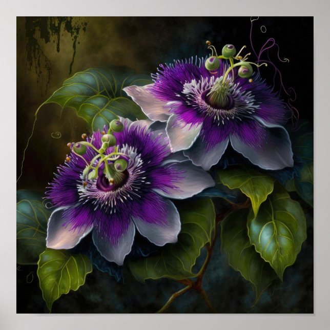 Purple Passion Flower Art Print Poster (Front)