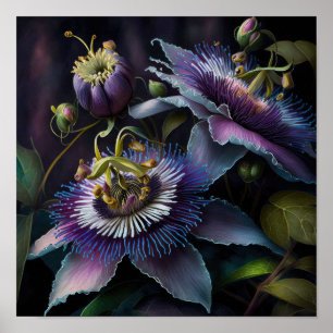 Purple Passion Flowers Art Print Poster