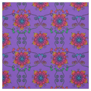 Purple Passion Flowers Boho Style Fabric