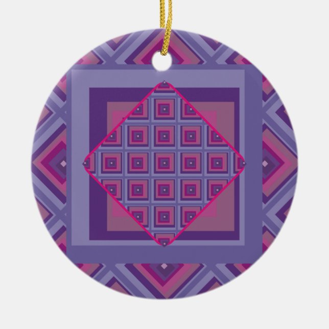 Purple passion lavender fields diamond pattern art ceramic tree decoration (Front)