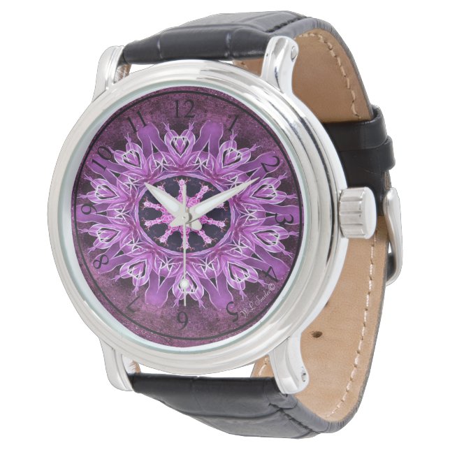 Purple Passion - Men's Black Leather Watch (Angled)
