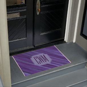Purple Passion   Violet Plum Brushstroke Monogram Doormat