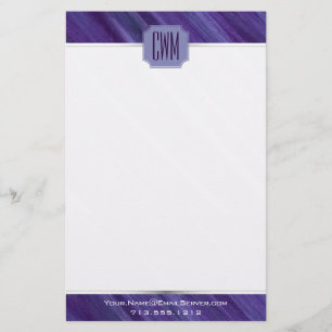 Purple Passion   Violet Plum Brushstroke Monogram Stationery