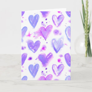Purple Passion Watercolor Hearts Holiday Card