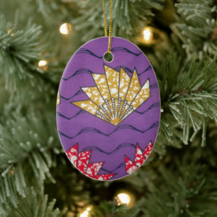 "Purple Passion Waves" Abstract African Art Print Ceramic Tree Decoration