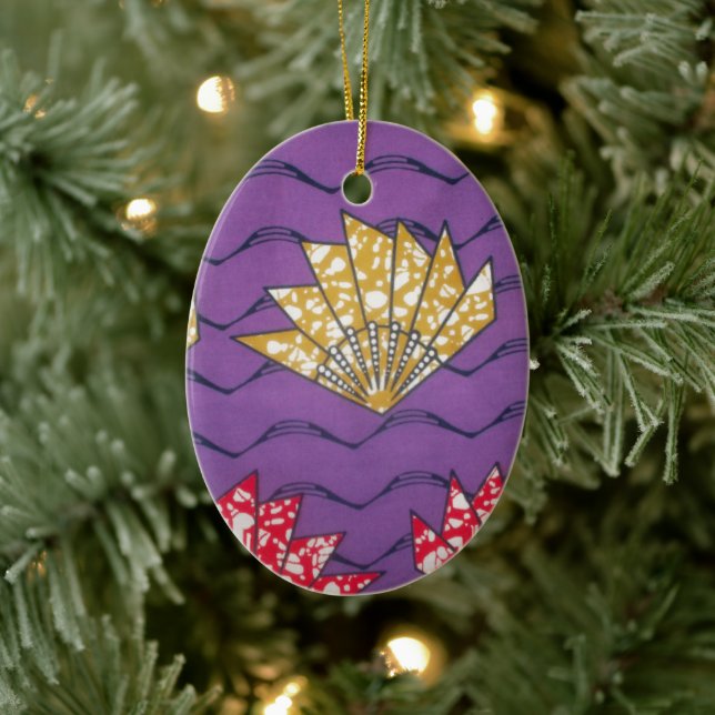 "Purple Passion Waves" Abstract African Art Print Ceramic Tree Decoration (Tree)
