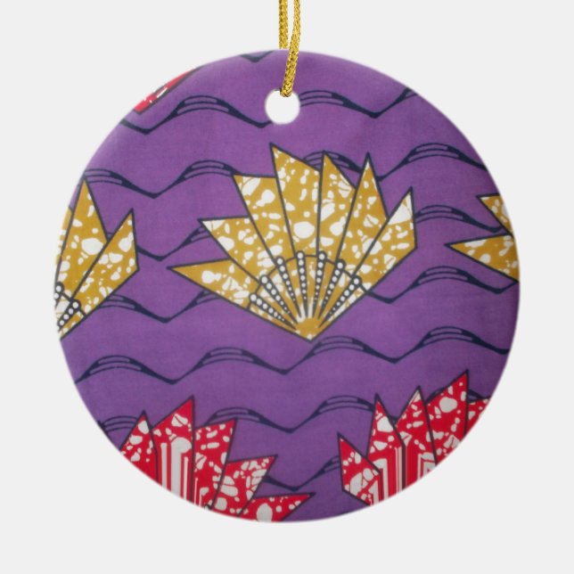 "Purple Passion Waves" Abstract African Art Print Ceramic Tree Decoration (Front)