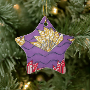 "Purple Passion Waves" Abstract African Art Print Ceramic Tree Decoration