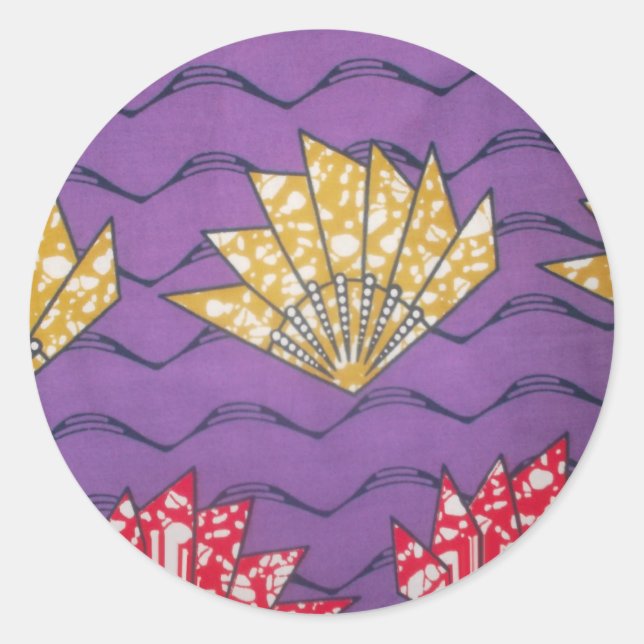 "Purple Passion Waves" Abstract African Art Print Classic Round Sticker (Front)