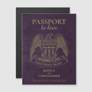 Purple Passport Destination Wedding Save the Date Magnetic Invitation