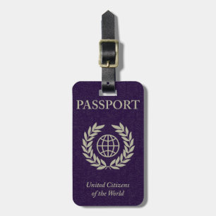 purple passport luggage tag