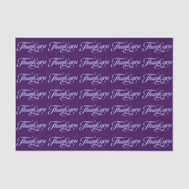 Purple & Pastel Blue Thank You Pattern Tissue Paper (Front)