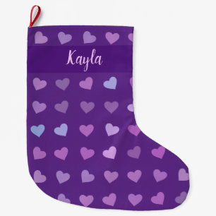 PURPLE PASTEL COLORED HEARTS   LARGE CHRISTMAS STOCKING