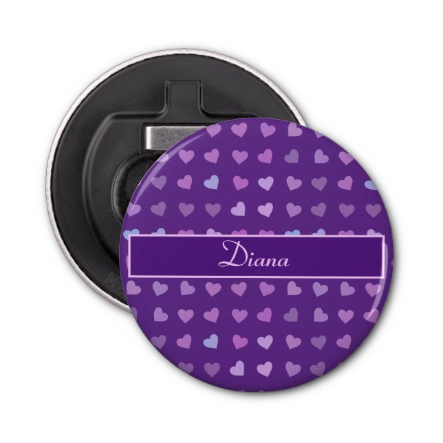 PURPLE PASTEL COLORED HEARTS PERSONALIZED  BOTTLE OPENER (Front)