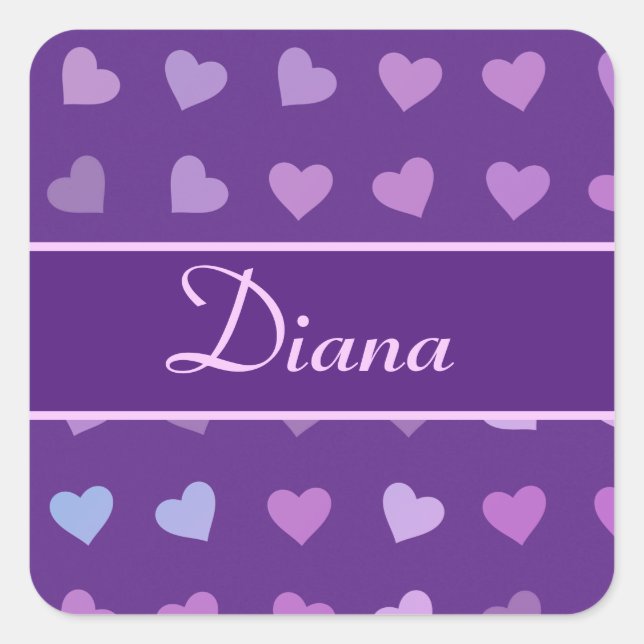 PURPLE PASTEL COLORED HEARTS PERSONALIZED    SQUARE STICKER (Front)