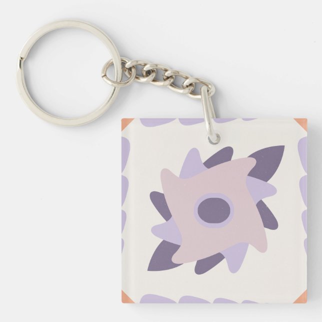 Purple pastel Decorative colourful tile  Key Ring (Front)