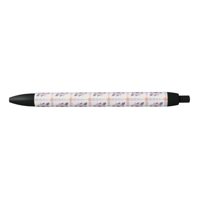 Purple Pastel Decorative Tile Pattern Black Ink Pen (Front)