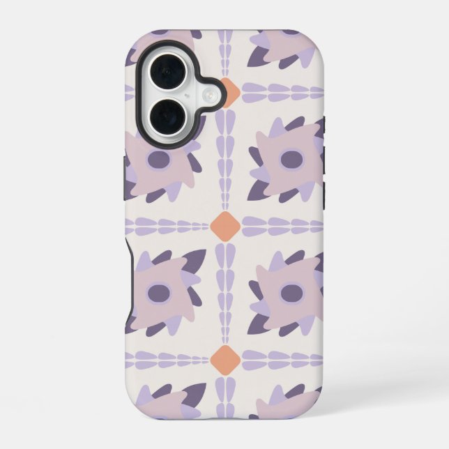 Purple Pastel Decorative Tile Pattern iPhone 16 Case (Back)