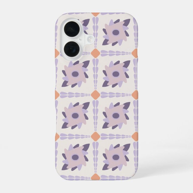 Purple Pastel Decorative Tile Pattern iPhone 16 Case (Back)