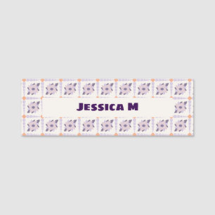 Purple Pastel Decorative Tile Pattern Name Tag