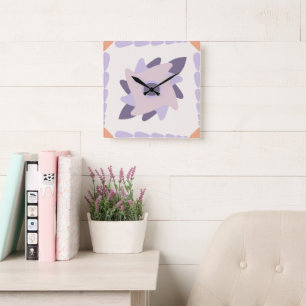 Purple Pastel Decorative Tile Pattern Square Wall Clock